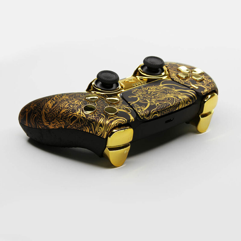 Rear angle of Black Golden Dragon Chrome PlayStation 5 Controller