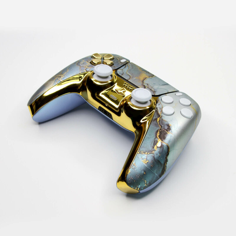Side angle of gold marble PS5 Controller