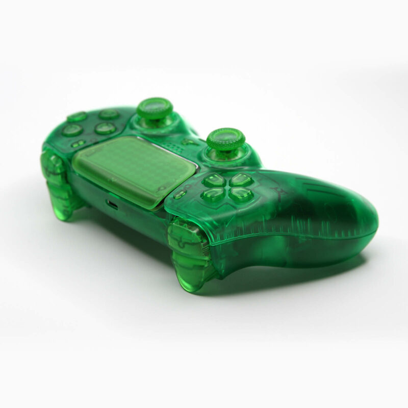 Left back view of clear green PlayStation 5 Controller by Killscreen
