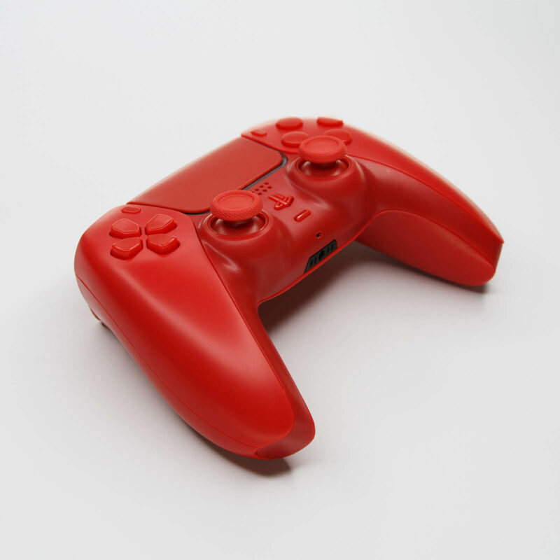 Front left angle of Triple Solid Red PS5 Controller by Killscreen.io