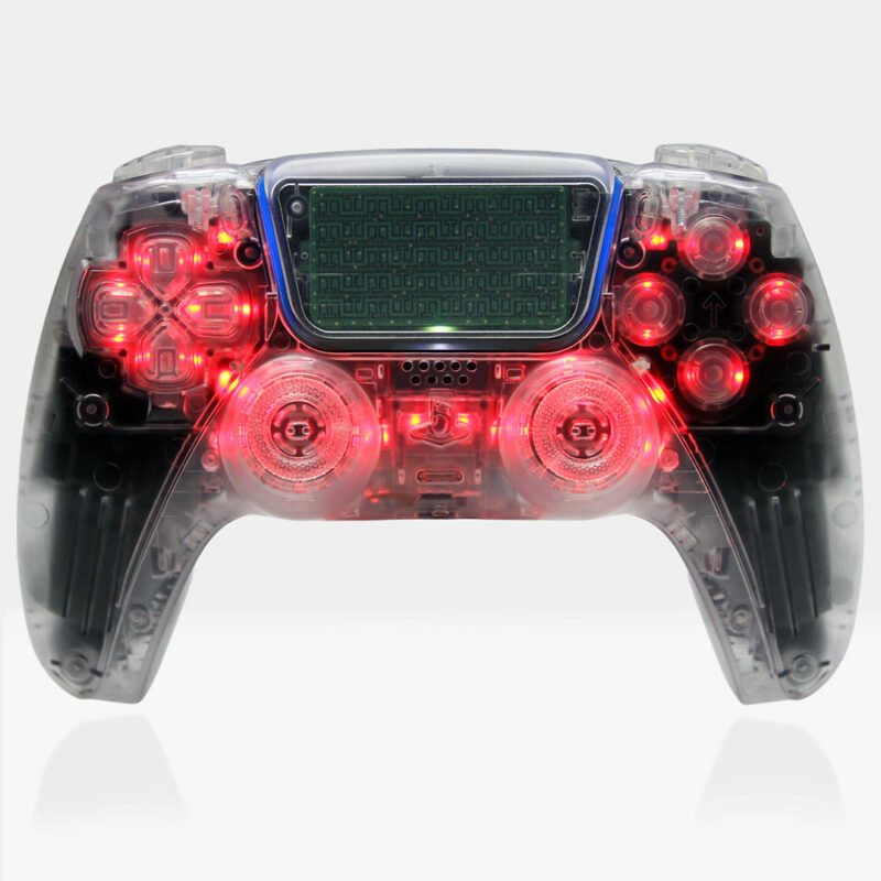 Red LED Glowing on Killscreen's Triple Clear RGB LED PS5 Controller