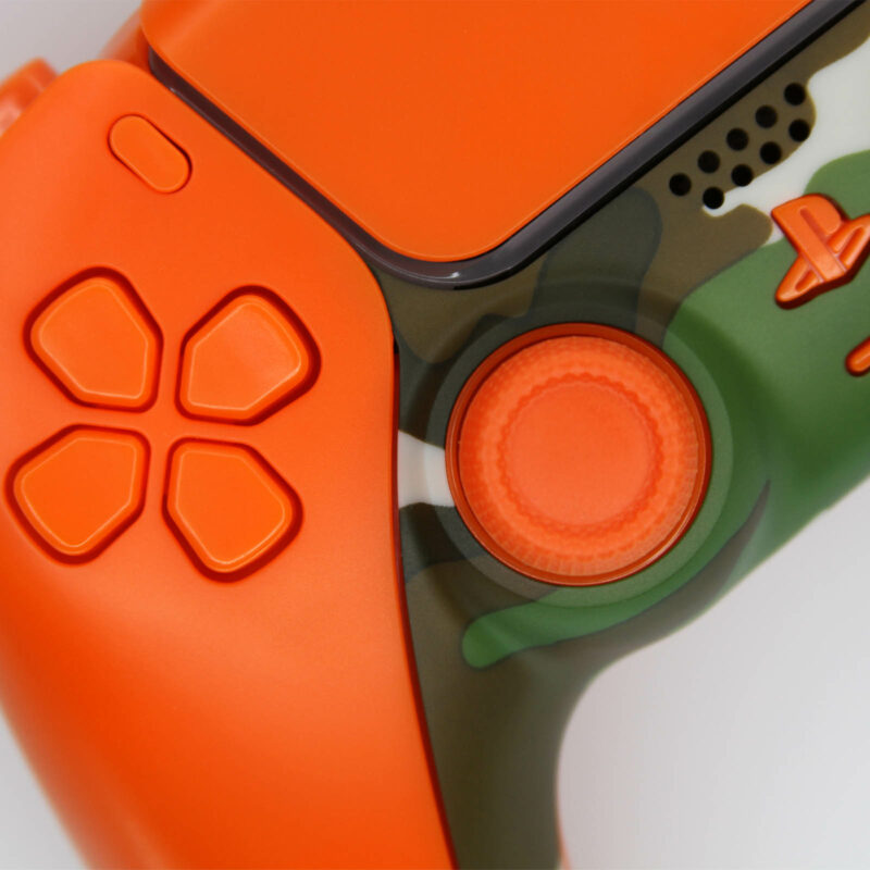 Left close up of Orange Camo PS5 Controller by Killscreen