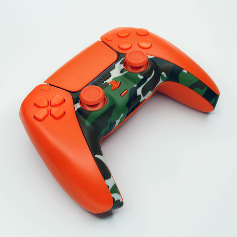 Front angle of Orange Camo PS5 Controller