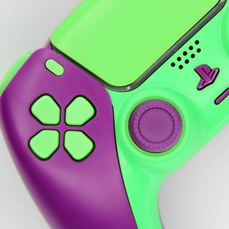 Close up of D-Pad on Purple Green PS5 Controller