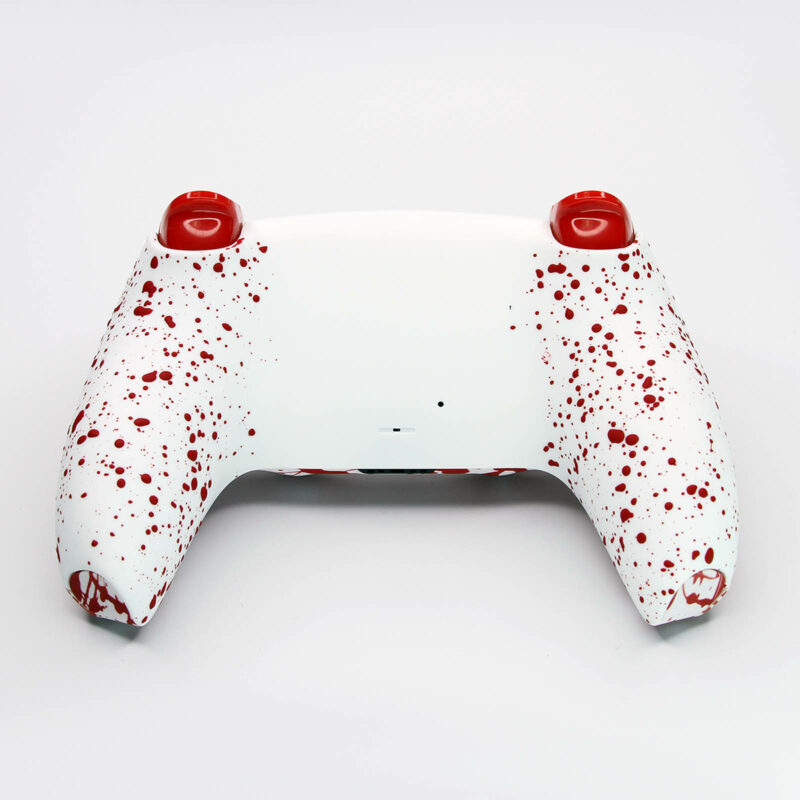 White with Red Blood Splatter Grips PS5 Controller Back Shell