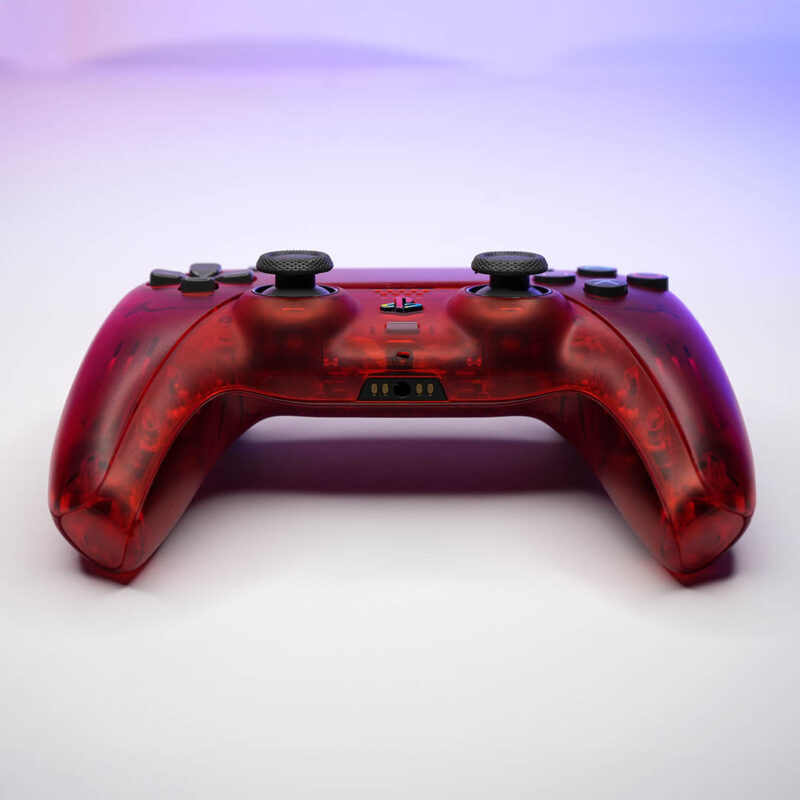 Front of Crimson Red retro PS5 Controller by Killscreen