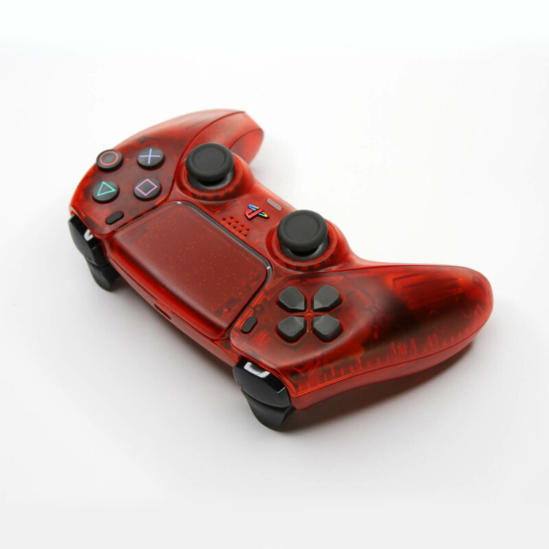 Back dpad angle of PS2 Crimson Red Clear Red Retro PS5 Controller by Killscreen