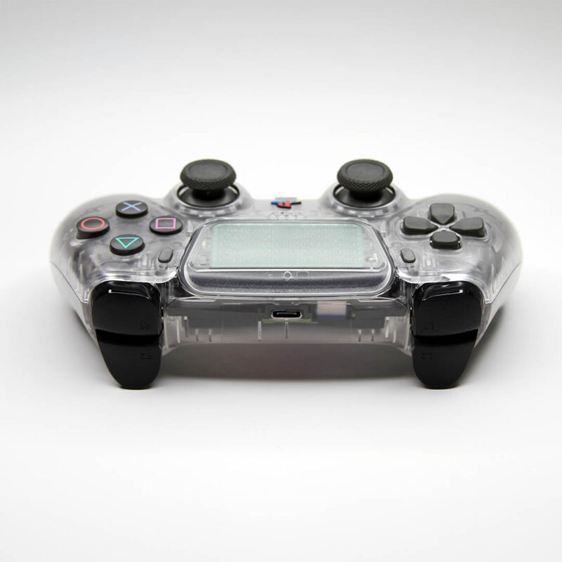 Rear angle of Close-up of shape buttons on PS2 Crystal Clear Retro PS5 Controller