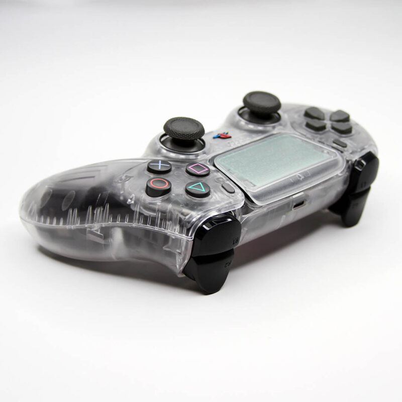 Rear angle of shape buttons on PS2 Crystal Clear Retro PS5 Controller