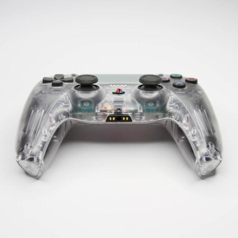 front of Crystal Clear Retro PS5 Controller