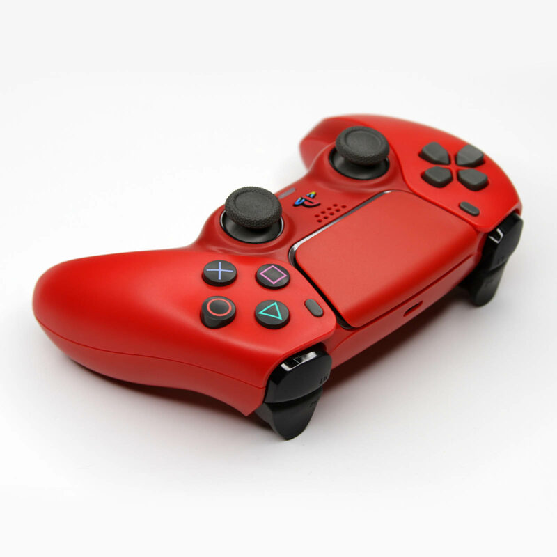 Top view of action buttons of Cinnabar Red Retro PS5 DualSense Custom Controller
