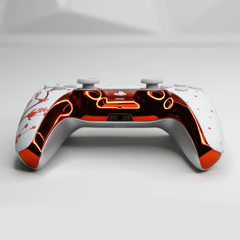 Front of Sakura Chrome Cherry Blossom PS5 DualSense Controller