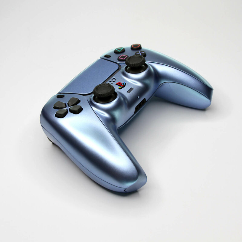 Top left view of Aqua Blue Retro PS5 Controller by Killscreen