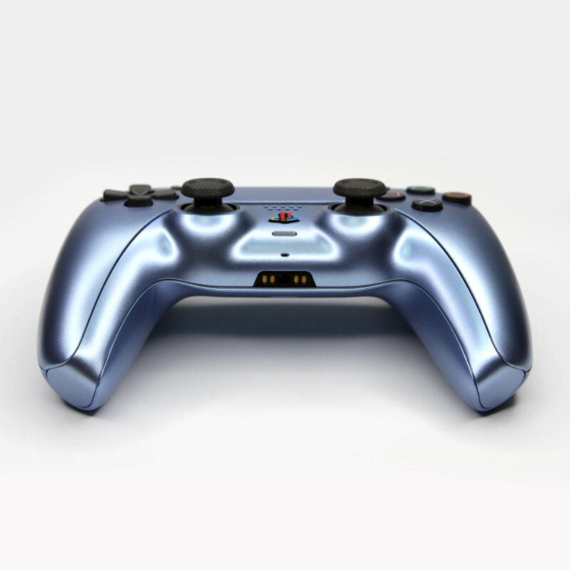 Front angle of PS2 Metallic Aqua Blue Retro PlayStation 5 DualSense Controller
