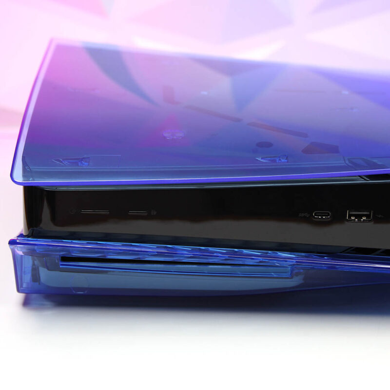 Close up of Clear Blue PS5 Console Faceplates