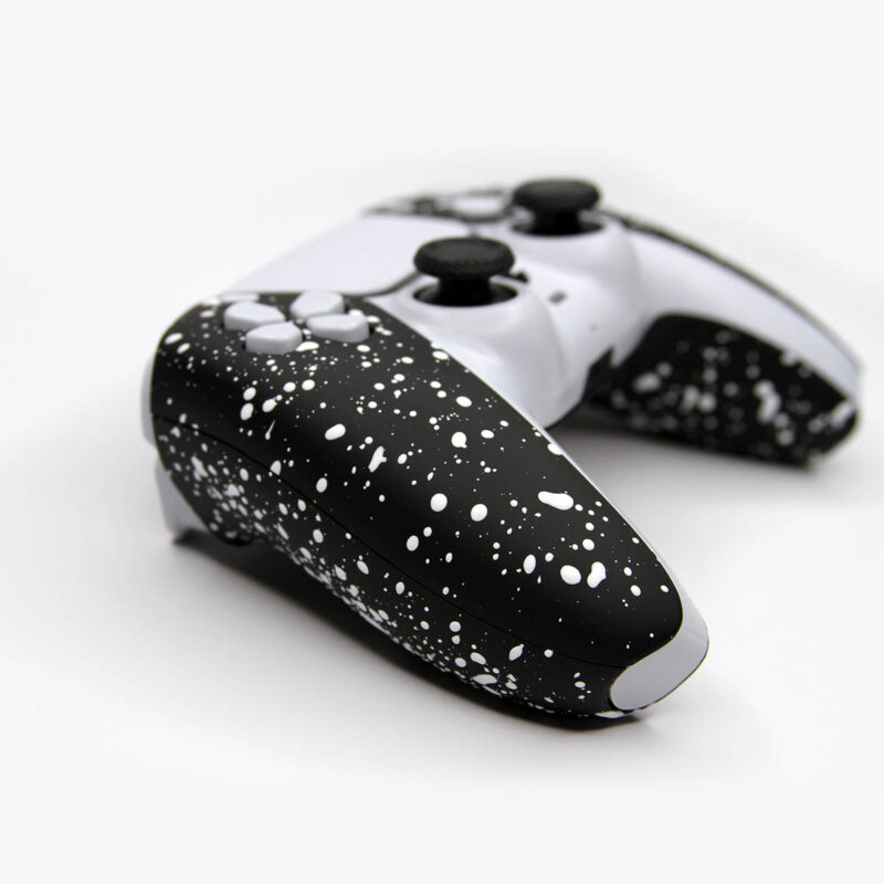 Close up of side of Black & White PS5 Controller