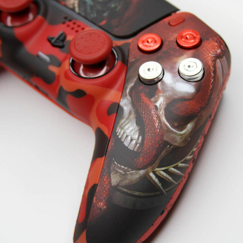 Close up of COD MW3 Red Skulls and Snakes PS5 Controller