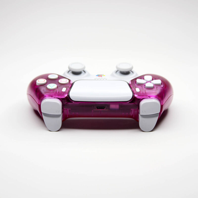 Rear view of the Crystal Orchid Clear Purple Retro PS5 Controller