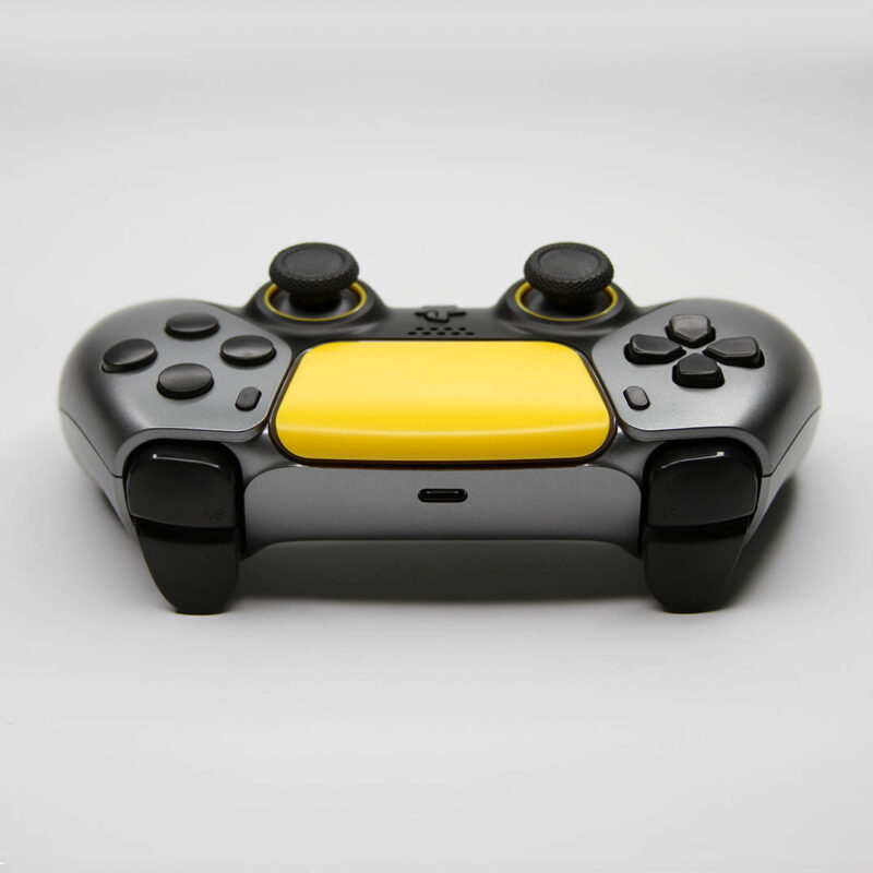 Rear angle of Cadet MKI Helldivers PS5 Controller by Killscreen