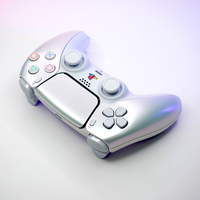 Top view of PSone Chroma Pearl PlayStation 5 DualSense Controller by Killscreen