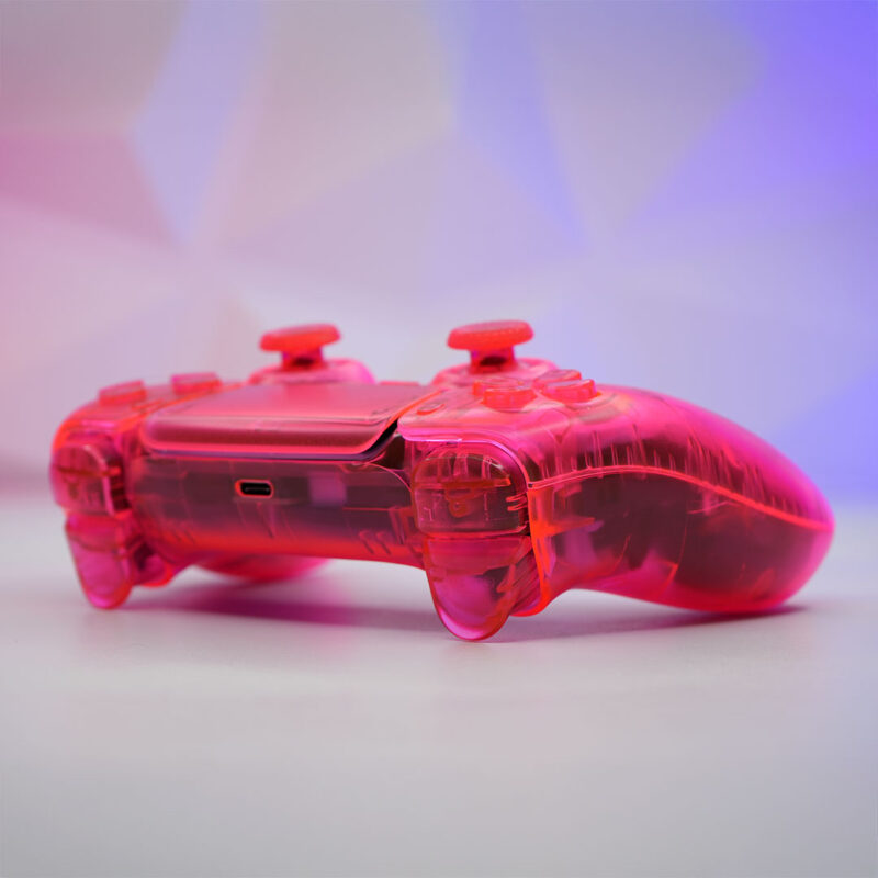 Side rear angle showing the back triggers and semi-transparent casing