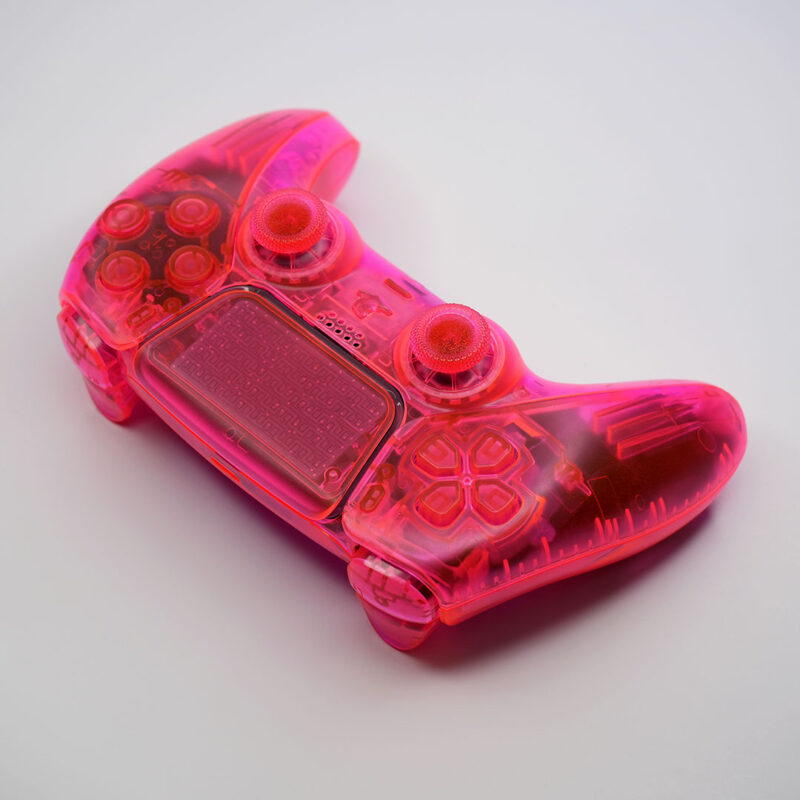 Rear view of the Triple Neon controller, showcasing the transparent back shell