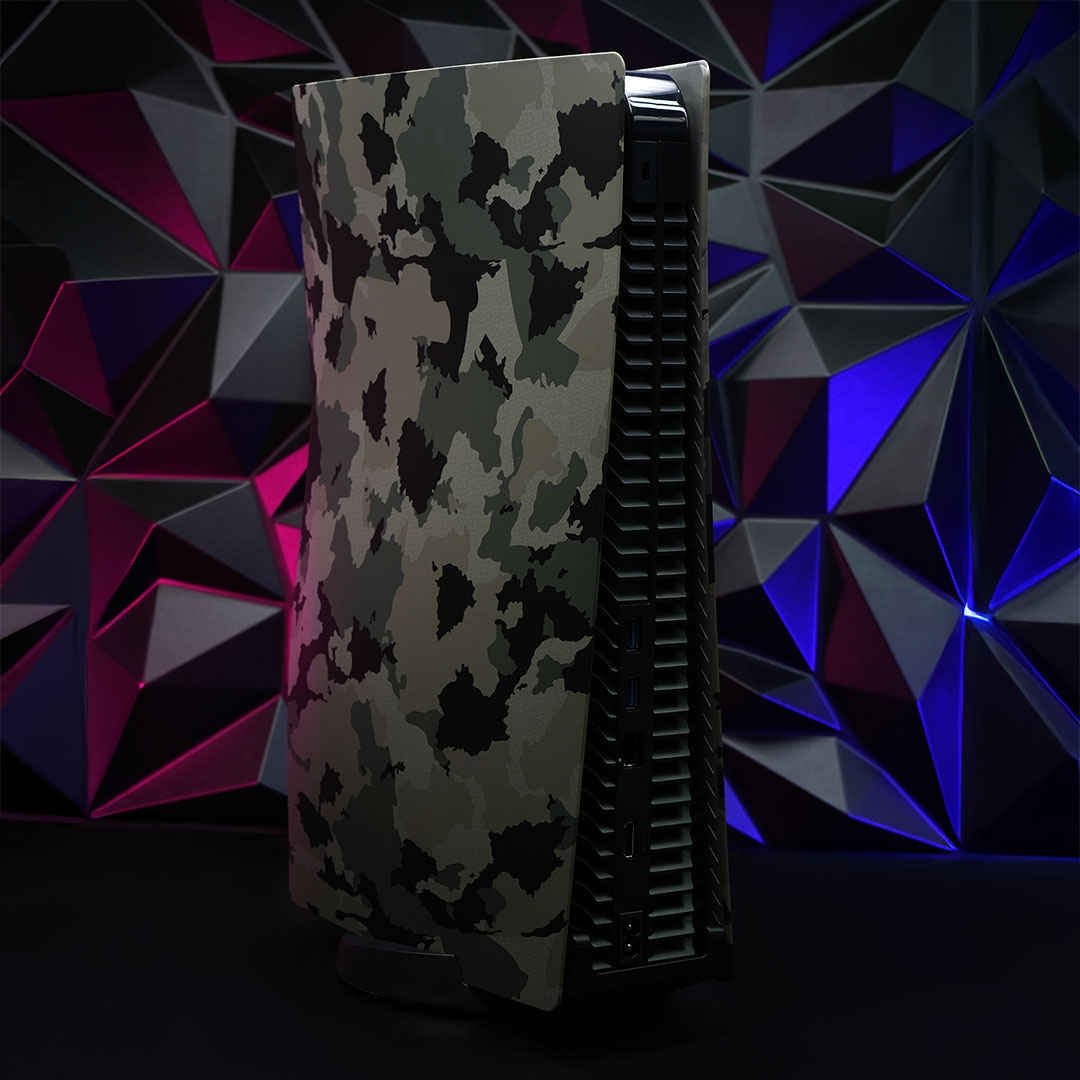 Back of Camouflage (Camo) PlayStation 5 disc console