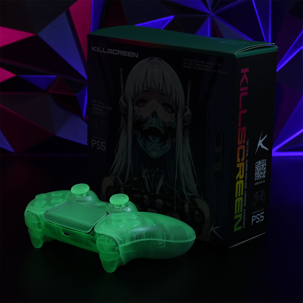 Killscreen GhoulSense™ controller beside collector packaging featuring artwork.